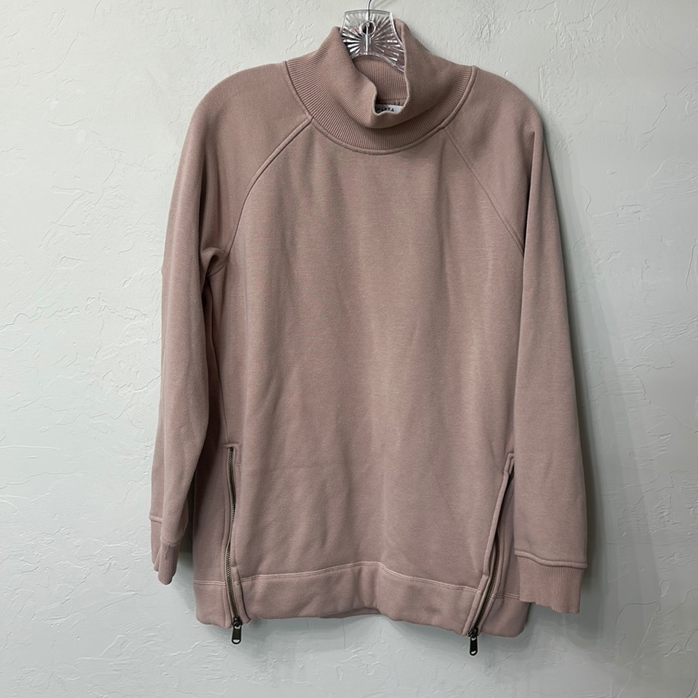 Athleta cozy karma side zip funnel neck sweatshirt size small. Pink.